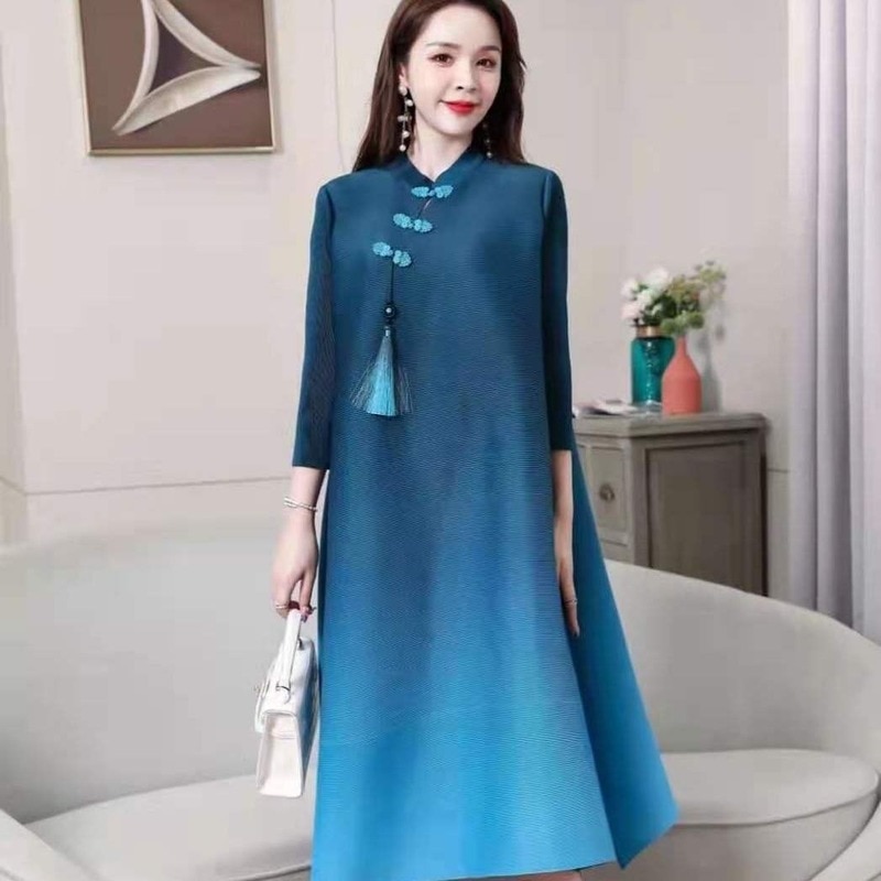 2021  ߱ Ÿ  Cheongsam     ĵ Į Ƽ ׶Ʈ Miyak Pleated 巹
